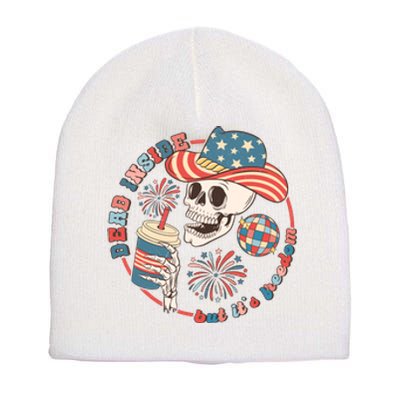 Western 4th Of July Funny Dead Inside But Its Freedom Gift Short Acrylic Beanie