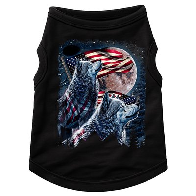 Wolf 4th Of July American Flag Howling Wolves Under Moon Doggie Tank