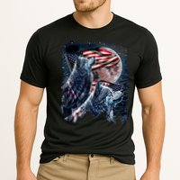 Wolf 4th Of July American Flag Howling Wolves Under Moon Cooling Performance Crew T-Shirt