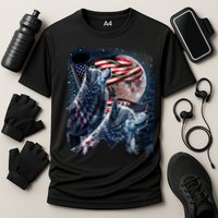 Wolf 4th Of July American Flag Howling Wolves Under Moon Cooling Performance Crew T-Shirt