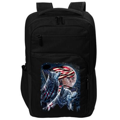 Wolf 4th Of July American Flag Howling Wolves Under Moon Impact Tech Backpack