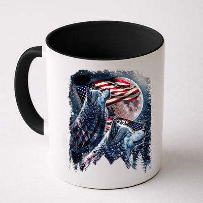 Wolf 4th Of July American Flag Howling Wolves Under Moon Mug