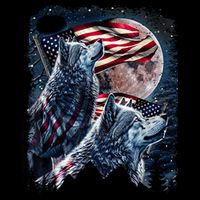 Wolf 4th Of July American Flag Howling Wolves Under Moon Drawstring Bag