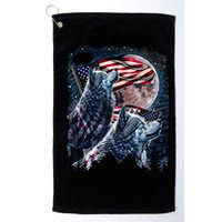 Wolf 4th Of July American Flag Howling Wolves Under Moon Golf Towel