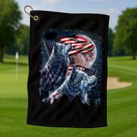 Wolf 4th Of July American Flag Howling Wolves Under Moon Golf Towel