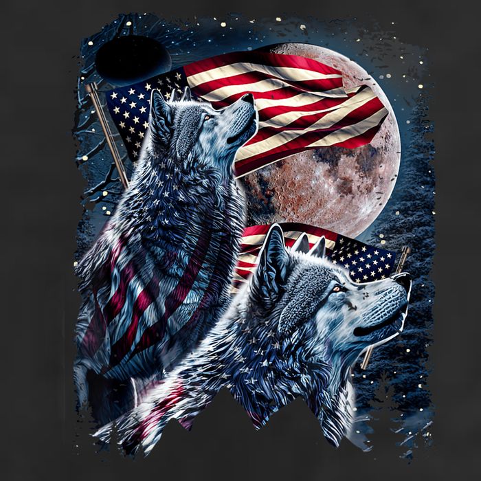 Wolf 4th Of July American Flag Howling Wolves Under Moon Golf Towel