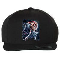 Wolf 4th Of July American Flag Howling Wolves Under Moon Wool Snapback Cap