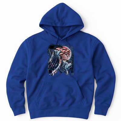 Wolf 4th Of July American Flag Howling Wolves Under Moon Hoodie