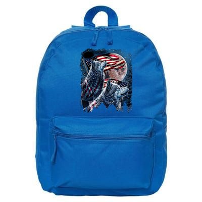 Wolf 4th Of July American Flag Howling Wolves Under Moon 16 in Basic Backpack