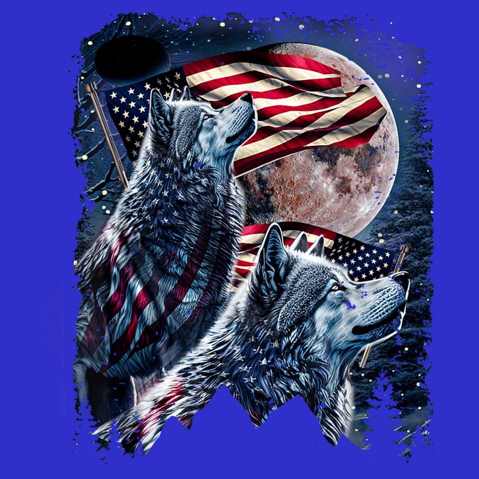 Wolf 4th Of July American Flag Howling Wolves Under Moon Magnet