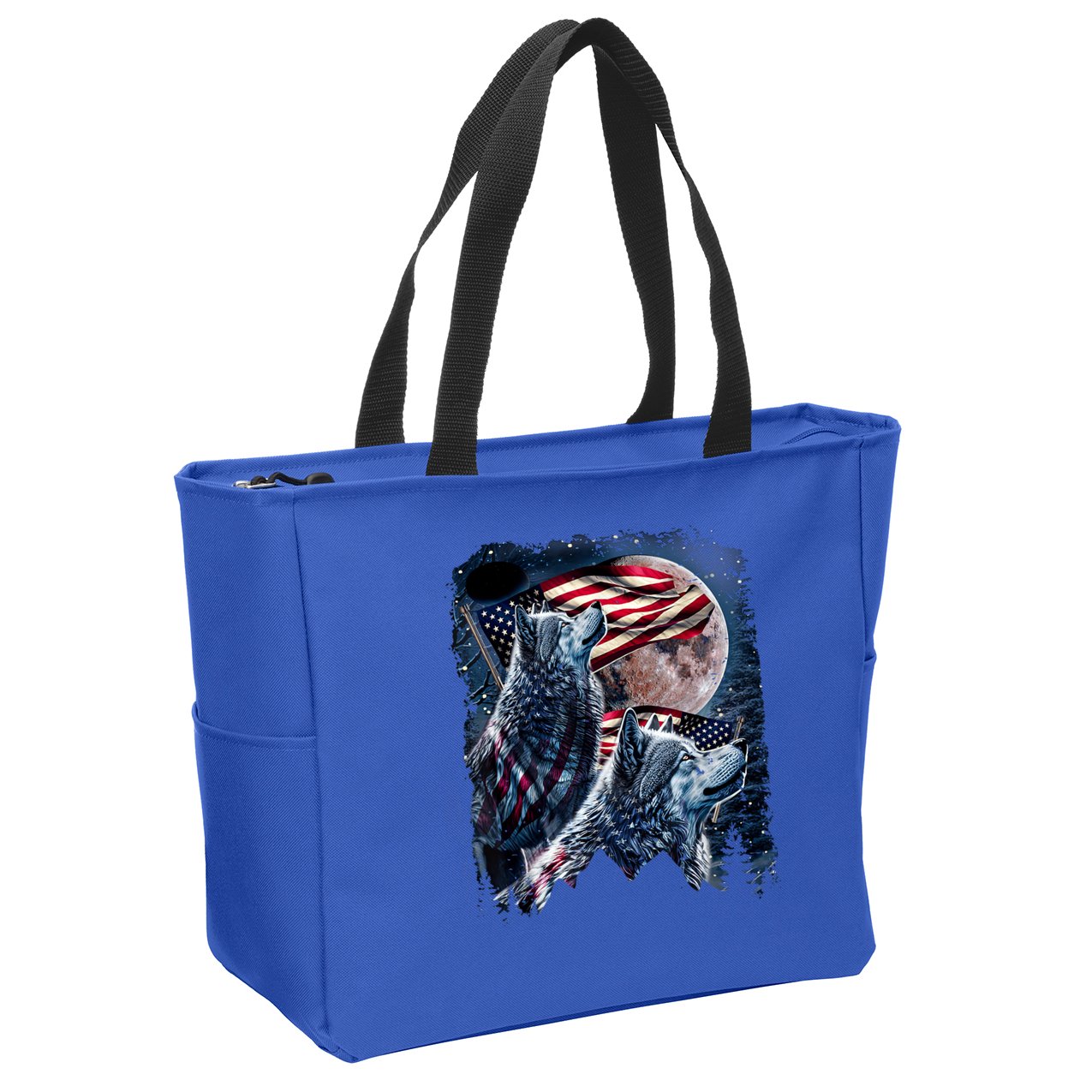Wolf 4th Of July American Flag Howling Wolves Under Moon Zip Tote Bag