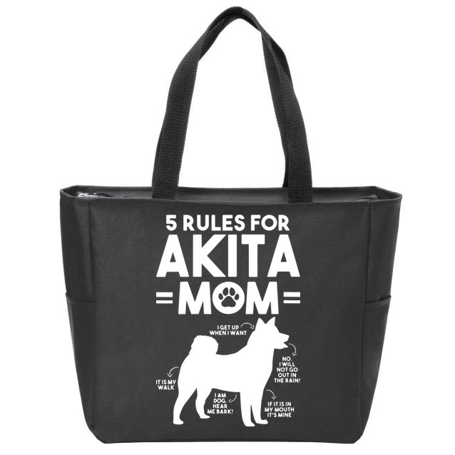 Womens 5 Rules For Akita Mom American Akita Inu VNeck Zip Tote Bag