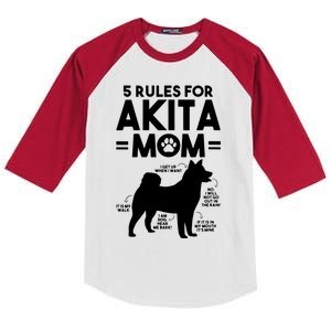 Womens 5 Rules For Akita Mom American Akita Inu VNeck Kids Colorblock Raglan Jersey