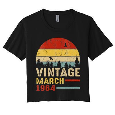 Womens 57 Years Old Retro Birthday Gift Vintage March 1964 Women's Crop Top Tee