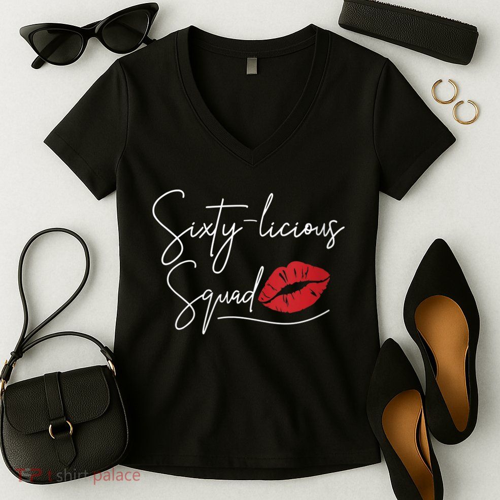 WoM.e.ns 60th Birthday, Sixty-licious Squad V-Neck Women's V-Neck T-Shirt