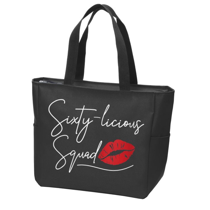 WoM.e.ns 60th Birthday, Sixty-licious Squad V-Neck Zip Tote Bag