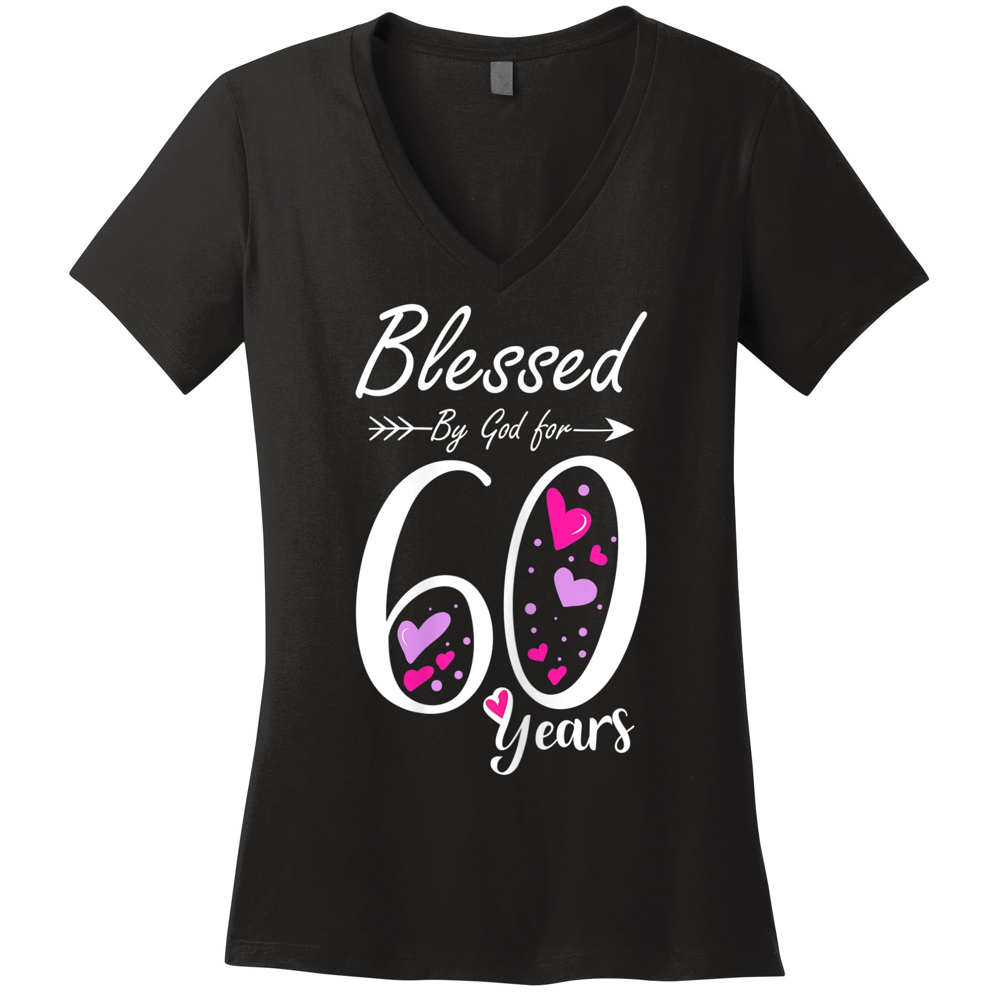 WoM.e.ns 60th Birthday Tee Gift and Blessed for 60 Years Birthday Women's V-Neck T-Shirt
