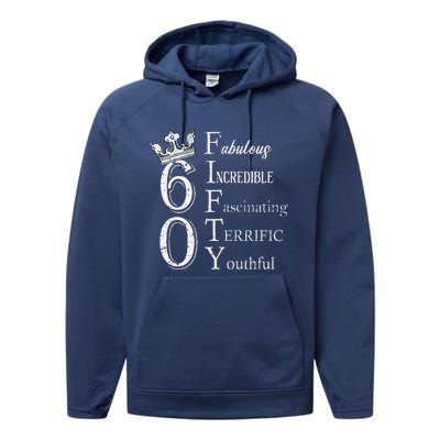 Womens 60 Fabulous 60th Birthday Queen 60 Years Old Bday Women Performance Fleece Hoodie