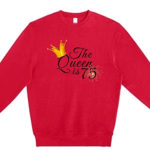 Wo 75th Birthday Present Gifts Ideas For Grandma Mom The Queen Is 75 Premium Crewneck Sweatshirt