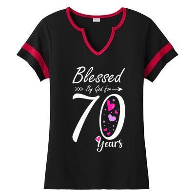 Wo 70th Birthday Tee Gift and Blessed for 70 Years Birthday Ladies Halftime Notch Neck Tee