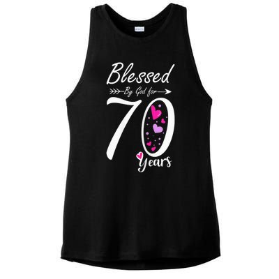 Wo 70th Birthday Tee Gift and Blessed for 70 Years Birthday Ladies PosiCharge Tri-Blend Wicking Tank