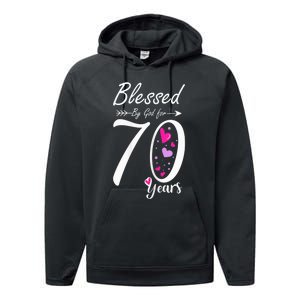 Wo 70th Birthday Tee Gift and Blessed for 70 Years Birthday Performance Fleece Hoodie