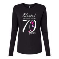 Wo 70th Birthday Tee Gift and Blessed for 70 Years Birthday Womens Cotton Relaxed Long Sleeve T-Shirt