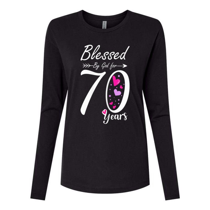 Wo 70th Birthday Tee Gift and Blessed for 70 Years Birthday Womens Cotton Relaxed Long Sleeve T-Shirt