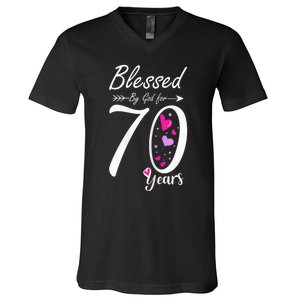 Wo 70th Birthday Tee Gift and Blessed for 70 Years Birthday V-Neck T-Shirt