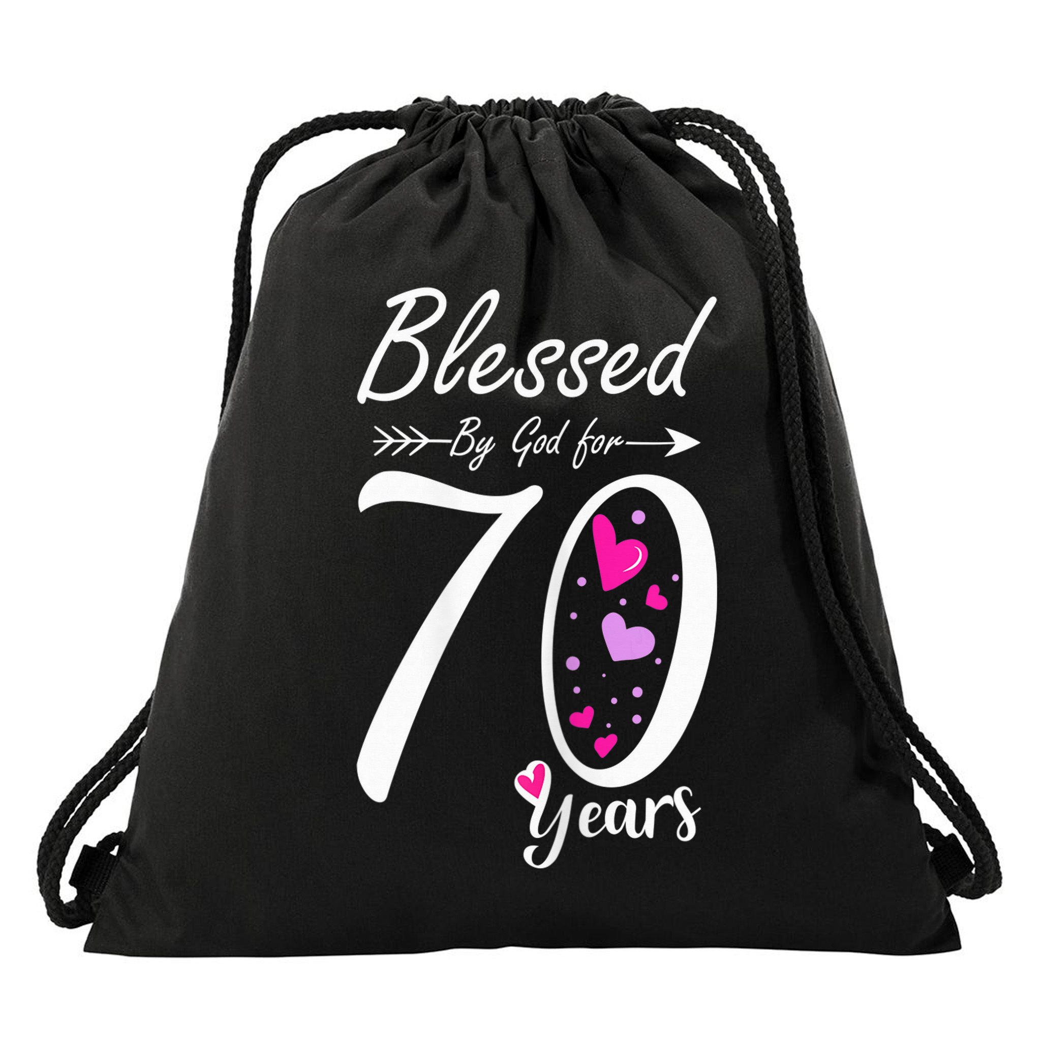 Wo 70th Birthday Tee Gift and Blessed for 70 Years Birthday Drawstring Bag