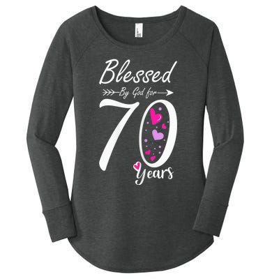 Wo 70th Birthday Tee Gift and Blessed for 70 Years Birthday Women's Perfect Tri Tunic Long Sleeve Shirt