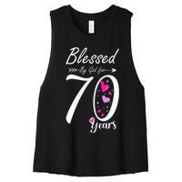 Wo 70th Birthday Tee Gift and Blessed for 70 Years Birthday Women's Racerback Cropped Tank