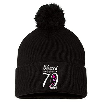 Wo 70th Birthday Tee Gift and Blessed for 70 Years Birthday Pom Pom 12in Knit Beanie