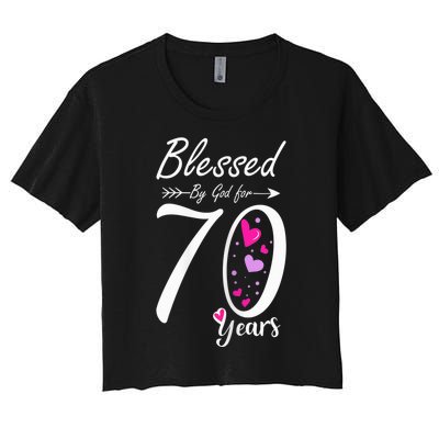 Wo 70th Birthday Tee Gift and Blessed for 70 Years Birthday Women's Crop Top Tee