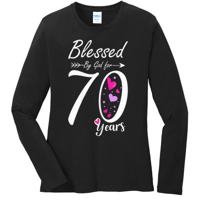 Wo 70th Birthday Tee Gift and Blessed for 70 Years Birthday Ladies Long Sleeve Shirt