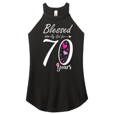 Wo 70th Birthday Tee Gift and Blessed for 70 Years Birthday Women's Perfect Tri Rocker Tank