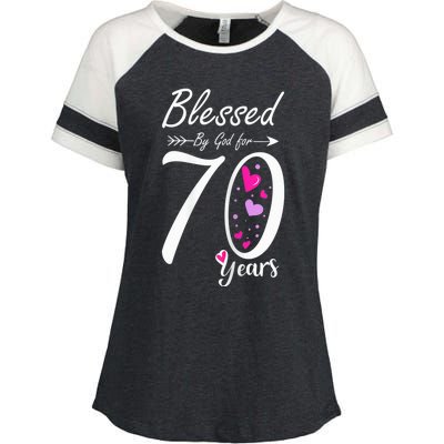 Wo 70th Birthday Tee Gift and Blessed for 70 Years Birthday Enza Ladies Jersey Colorblock Tee