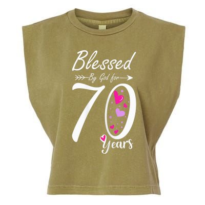 Wo 70th Birthday Tee Gift and Blessed for 70 Years Birthday Garment-Dyed Women's Muscle Tee