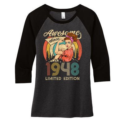 Wo 75th Birthday Present gifts ideas, Vintage Retro Best of 1948 Women's Tri-Blend 3/4-Sleeve Raglan Shirt