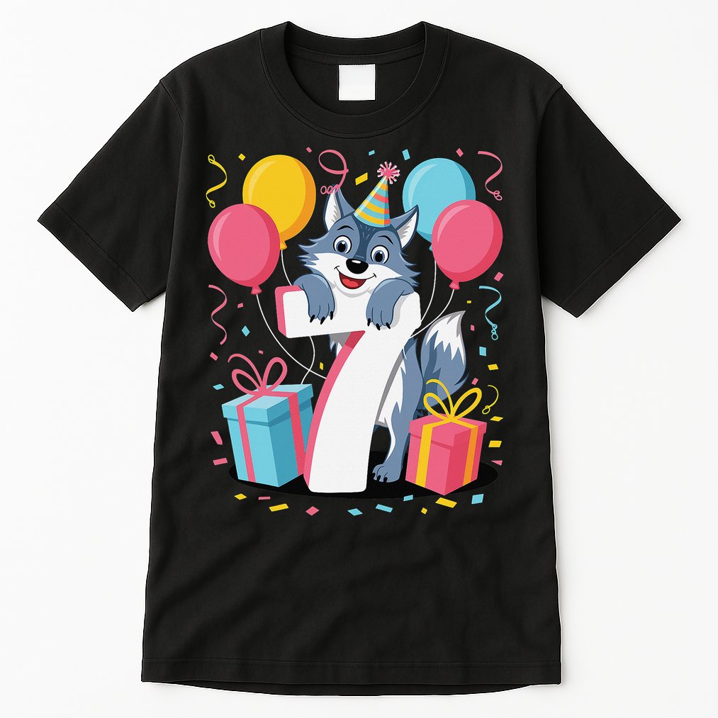 Wolf 7th Birthday Girl 7 Years Old Seventh Seven Wolf Tall T-Shirt