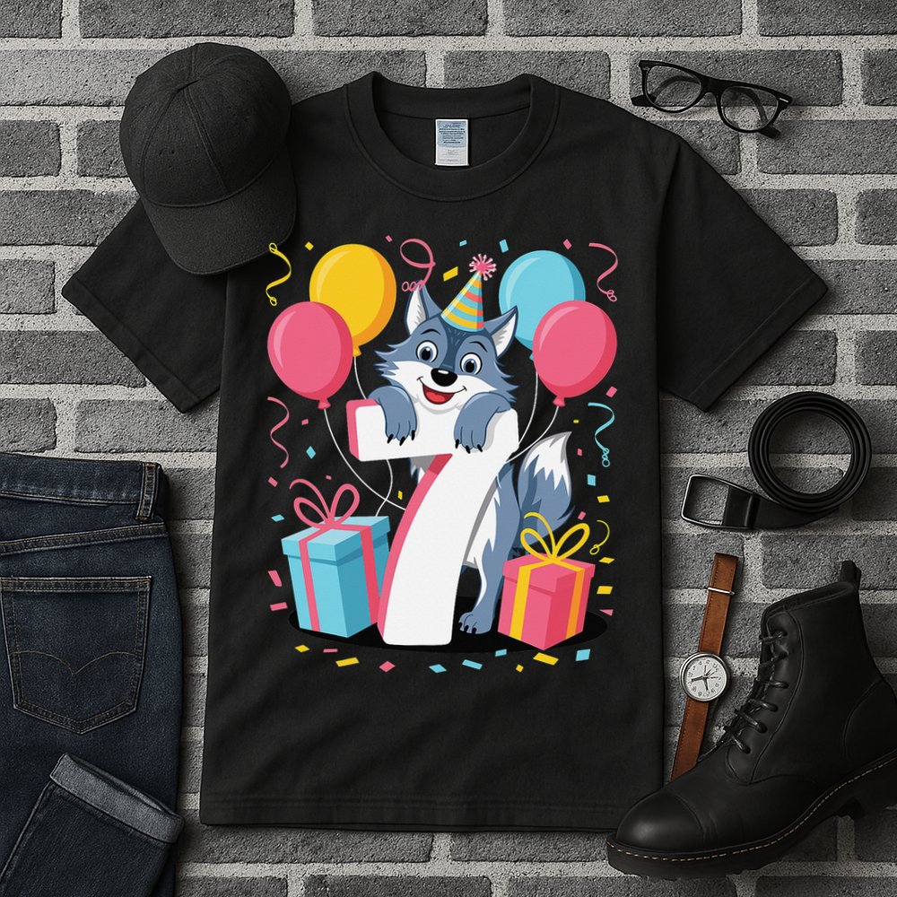 Wolf 7th Birthday Girl 7 Years Old Seventh Seven Wolf Tall T-Shirt