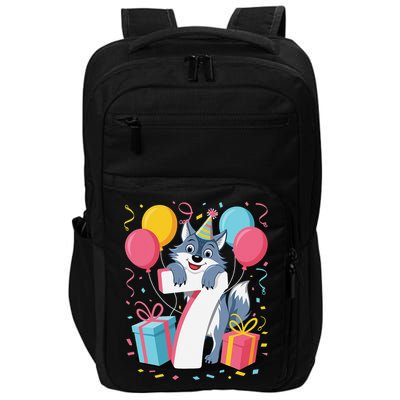Wolf 7th Birthday Girl 7 Years Old Seventh Seven Wolf Impact Tech Backpack