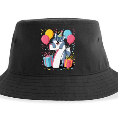 Wolf 7th Birthday Girl 7 Years Old Seventh Seven Wolf Sustainable Bucket Hat