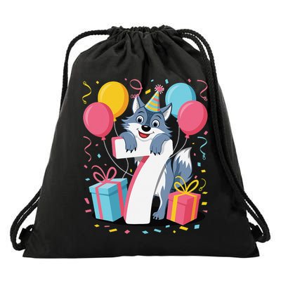 Wolf 7th Birthday Girl 7 Years Old Seventh Seven Wolf Drawstring Bag