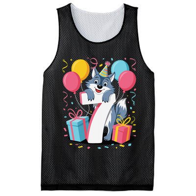 Wolf 7th Birthday Girl 7 Years Old Seventh Seven Wolf Mesh Reversible Basketball Jersey Tank