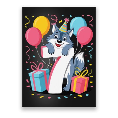 Wolf 7th Birthday Girl 7 Years Old Seventh Seven Wolf Poster