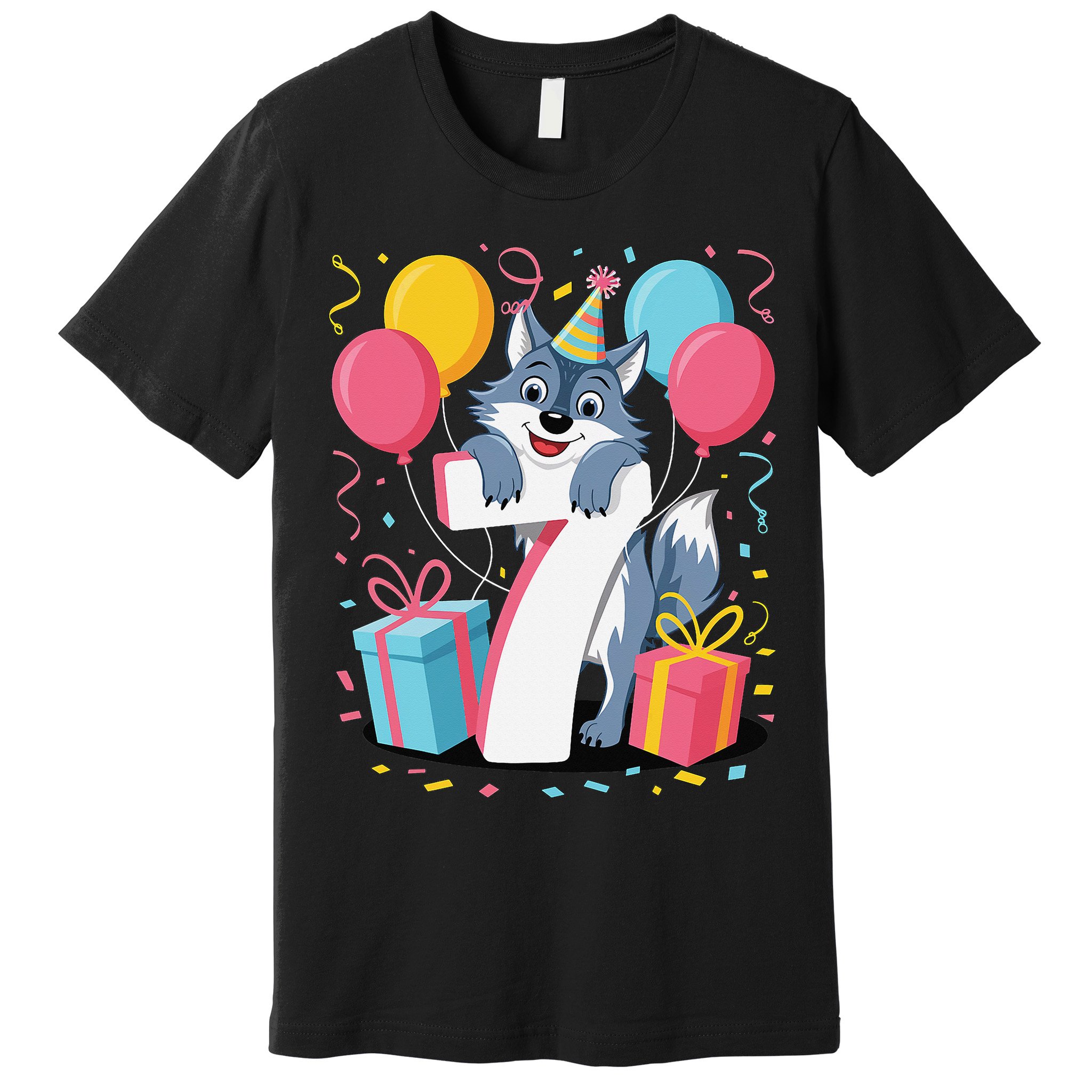 Wolf 7th Birthday Girl 7 Years Old Seventh Seven Wolf Premium T-Shirt