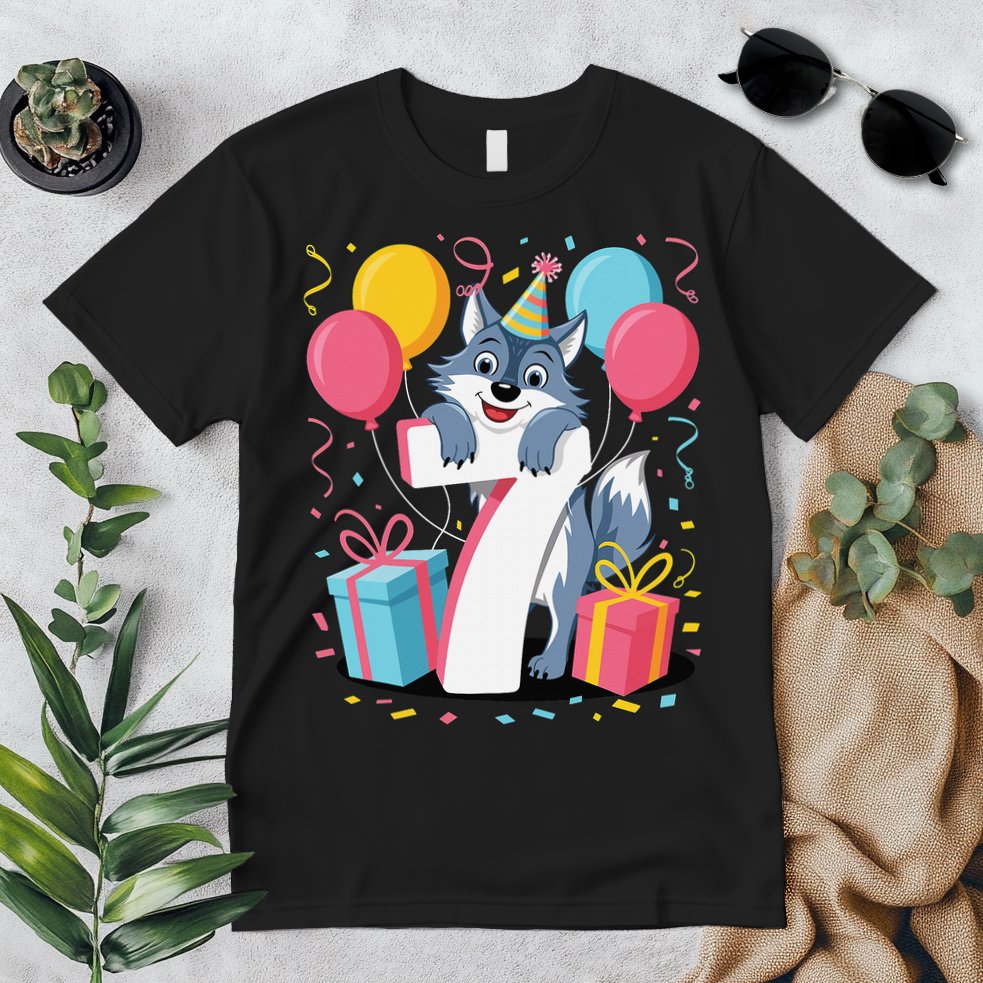 Wolf 7th Birthday Girl 7 Years Old Seventh Seven Wolf Premium T-Shirt