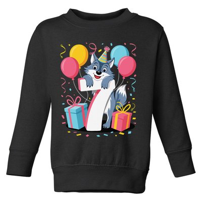 Wolf 7th Birthday Girl 7 Years Old Seventh Seven Wolf Toddler Sweatshirt