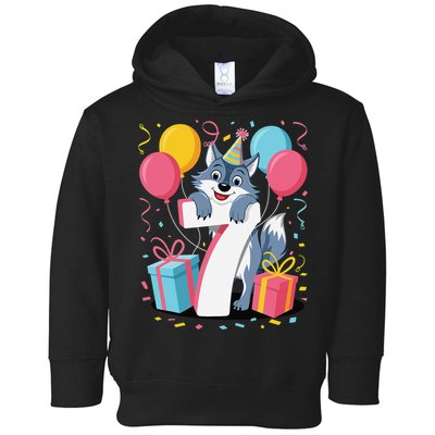 Wolf 7th Birthday Girl 7 Years Old Seventh Seven Wolf Toddler Hoodie